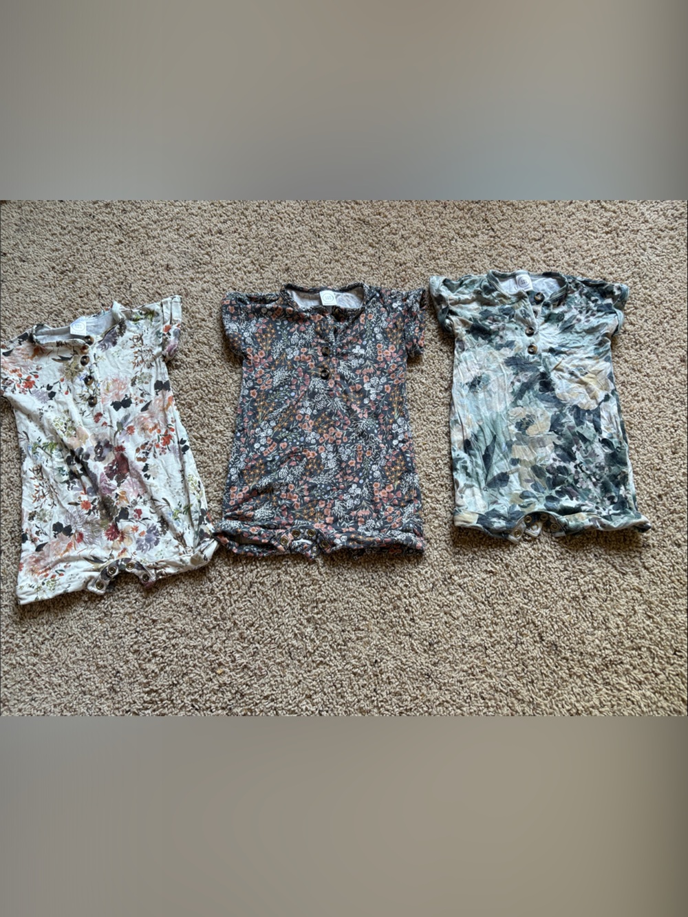 Lou Lou & Company Floral Short Sleeve Baby Rompers - White, Gray, Blue
